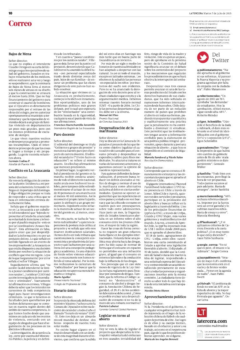 Carta de Manuel del Pino en La Tercera